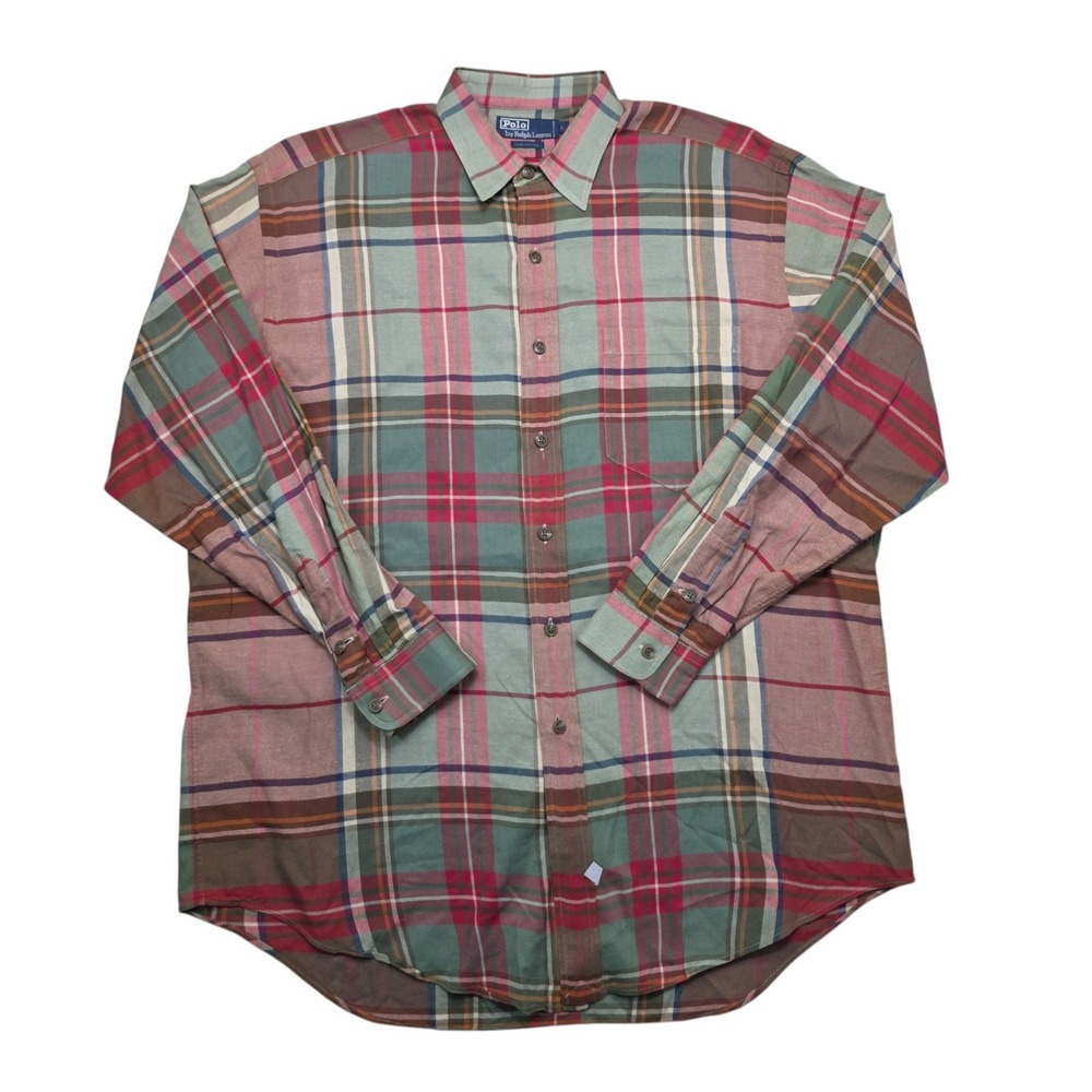 Polo Ralph Lauren Mens Large Plaid Button Down Shirt Cotton Multi Color L Long
